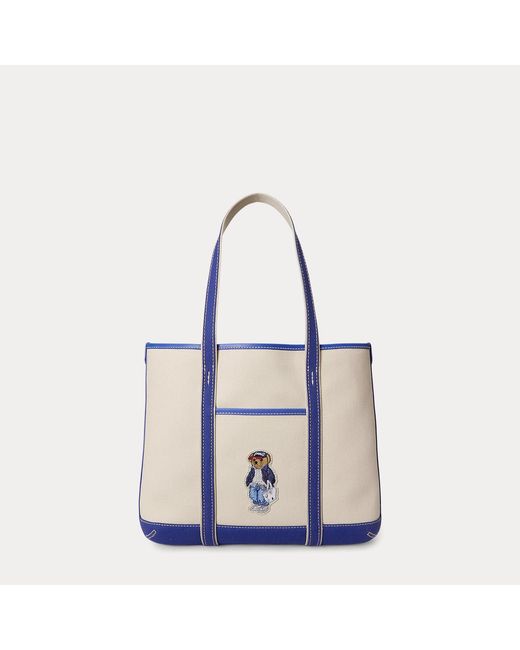 Polo Ralph Lauren Blue Polo Bear Canvas Small Shopper Tote