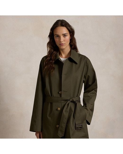 Ralph Lauren Green Water-Resistant Twill Long Car Coat