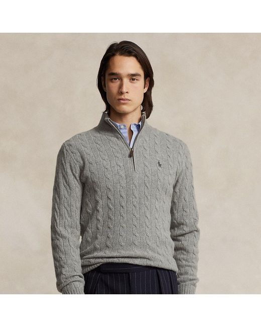 Ralph Lauren Gray Cable-Knit Wool-Cashmere Sweater for men