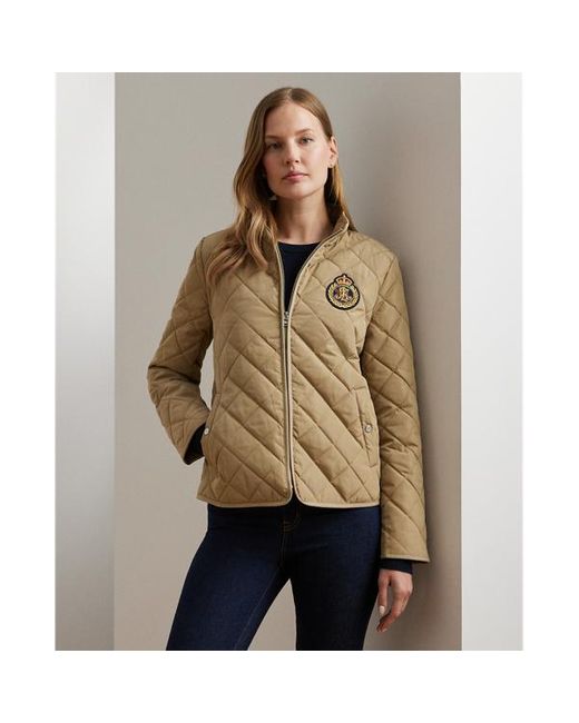 Ralph Lauren Brown Crest-patch Quilted Mockneck Jacket