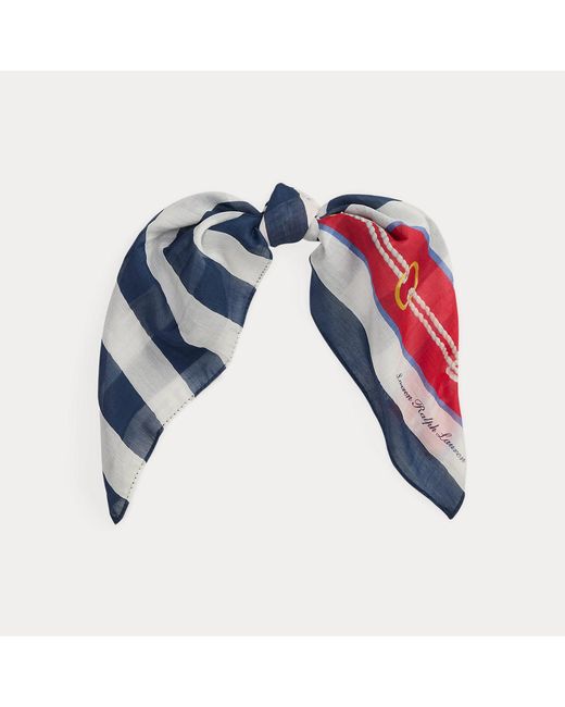 Ralph Lauren Blue Rope-Print Striped Cotton-Silk Scarf