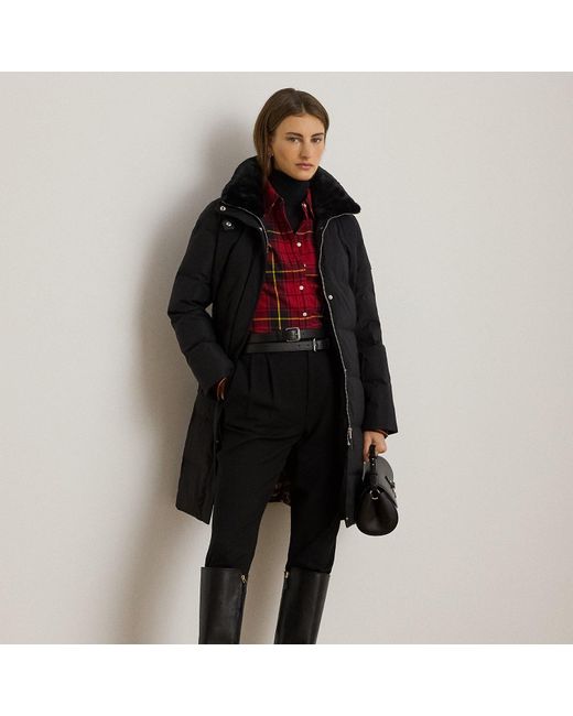 Ralph Lauren Black Faux-Fur-Trim Funnelneck Down Coat