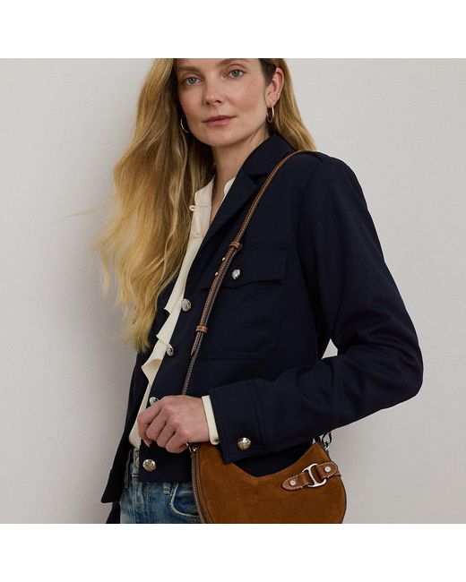 Ralph Lauren Brown Suede Small Tasha Crossbody Bag