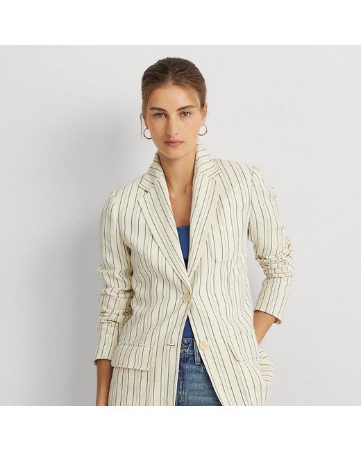 Lauren by Ralph Lauren Natural Striped Cotton-blend Blazer