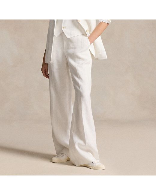 Polo Ralph Lauren White Linen Wide-leg Trouser