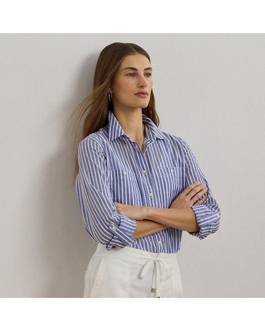 Ralph Lauren Blue Relaxed Fit Voile Roll-Tab-Sleeve Shirt