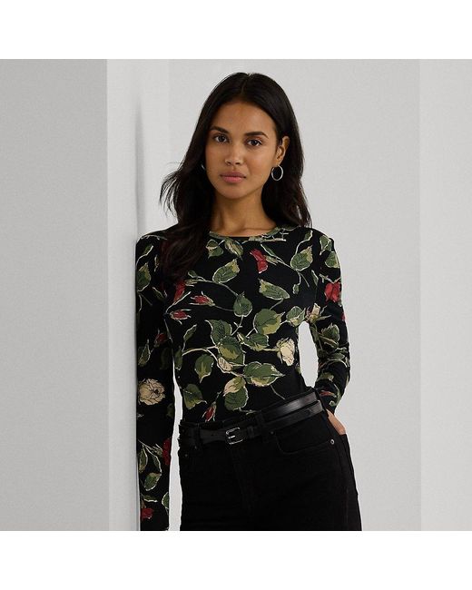 Ralph Lauren Black Floral Stretch Cotton Long-sleeve Tee