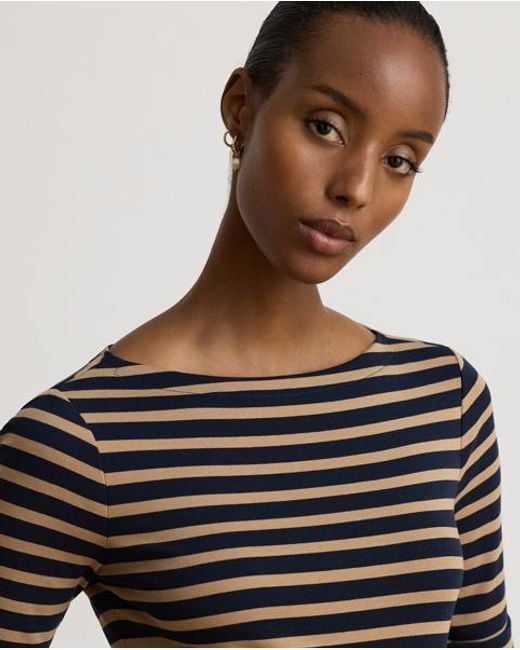 Ralph Lauren Black Striped Stretch Cotton Boatneck T-Shirt