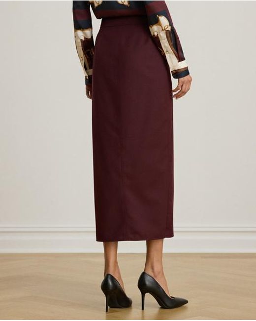 Ralph Lauren Purple Wool-Blend Twill Pencil Midi Skirt