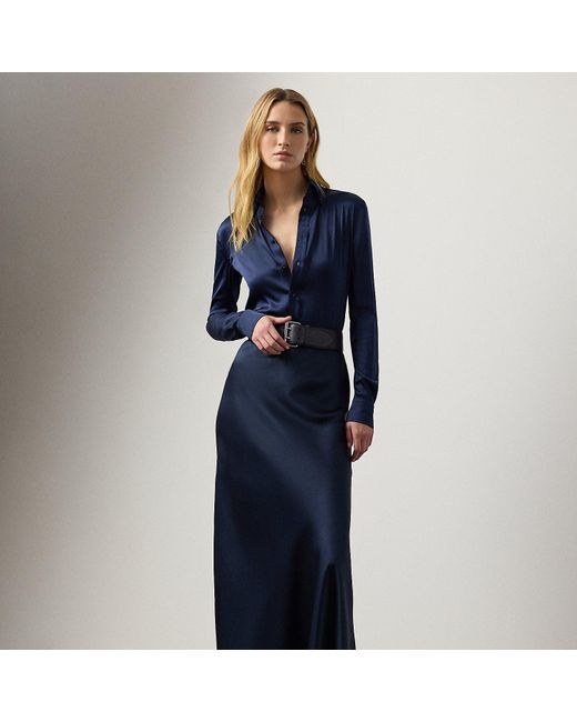 Ralph Lauren Blue Masina Stretch Satin Skirt