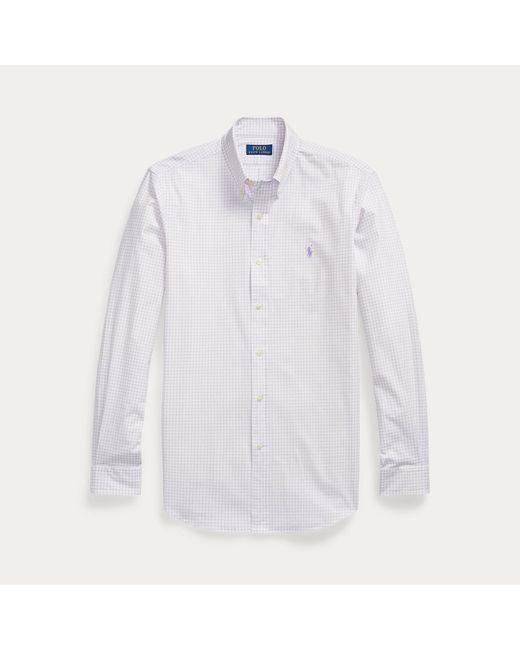 Polo Ralph Lauren White Custom Fit Checked Stretch Poplin Shirt for men