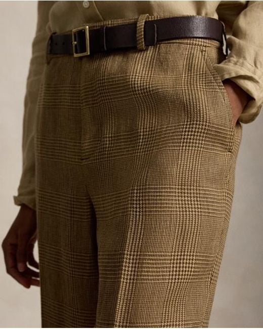 Polo Ralph Lauren Natural Plaid Linen Relaxed Straight Trouser
