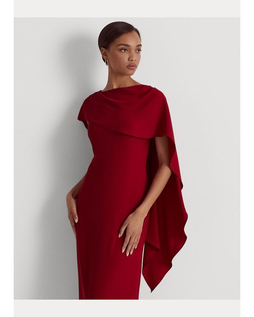 Vestido de noche de georgette con capa de Ralph Lauren de color Rojo | Lyst