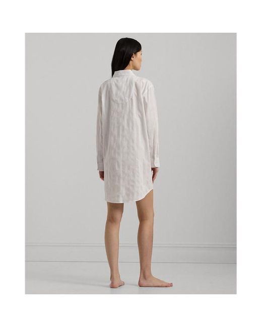 Lauren by Ralph Lauren White Shadow-stripe Cotton Sleep Shirt