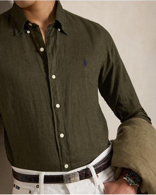 Polo Ralph Lauren Green Custom Fit Linen Shirt for men