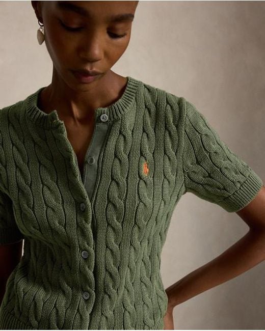Polo Ralph Lauren Green Cable-Knit Cotton Short-Sleeve Cardigan