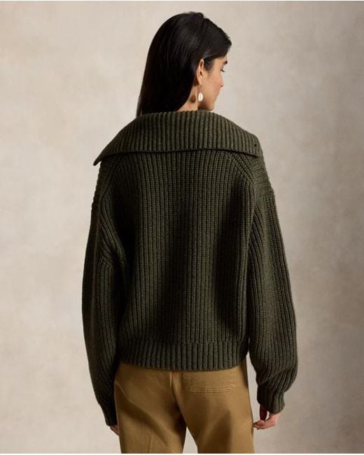 Polo Ralph Lauren Black Wool-Cotton Half-Placket Jumper