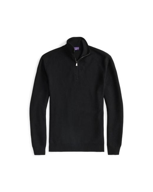 Ralph Lauren Black Piqué-Knit Wool Quarter-Zip Jumper for men