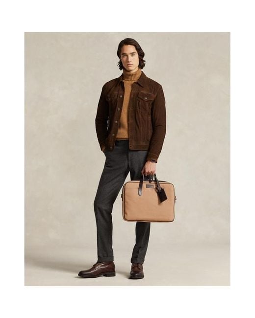 Polo Ralph Lauren Brown Leather-trim Canvas Briefcase for men