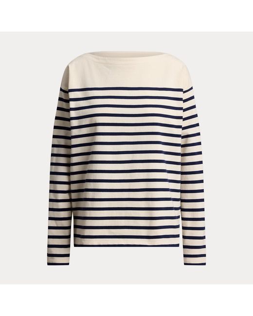 Ralph Lauren White Striped Jersey Boatneck Top