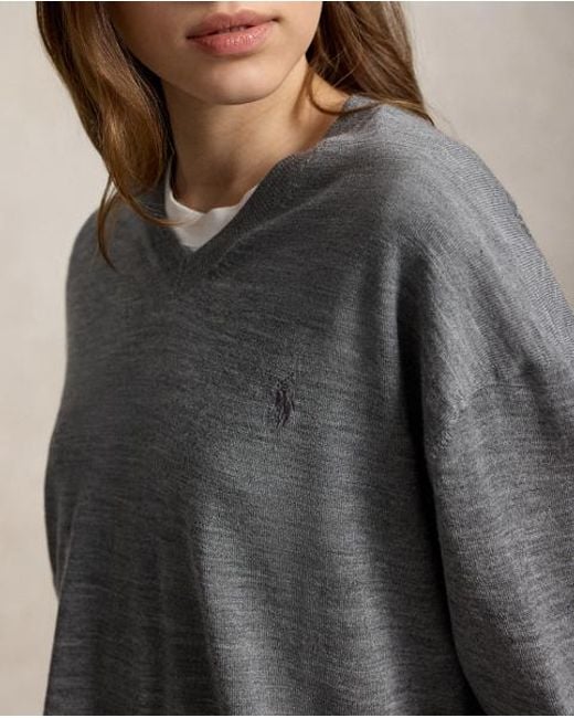 Polo Ralph Lauren Gray Wool V-Neck Jumper