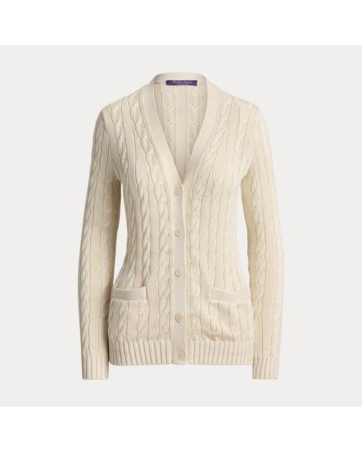 Ralph Lauren Natural Cable-Knit Silk Cardigan Sweater