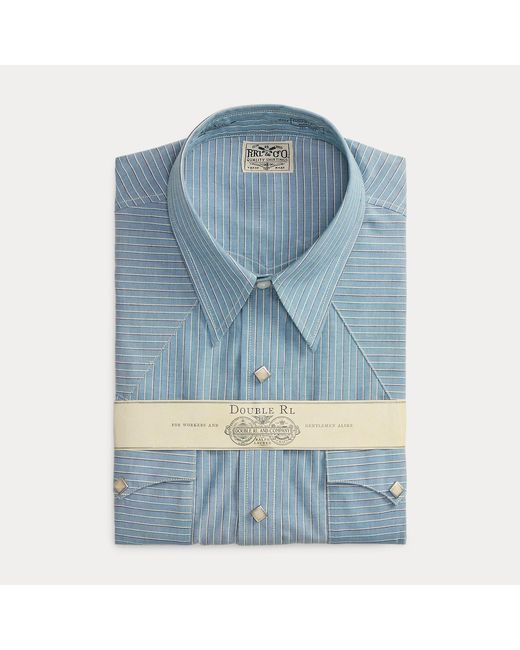 RRL Blue Slim Fit Striped Western Shirt for men