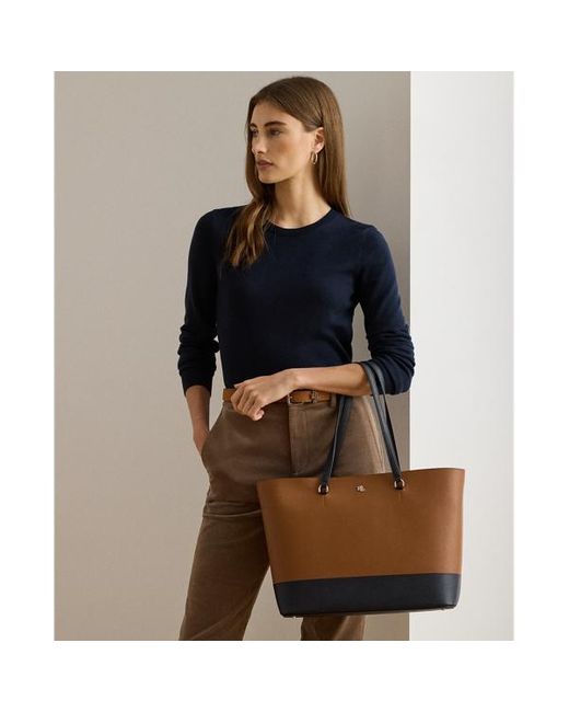 Tote Karly grande in pelle tratteggiata di Ralph Lauren in Brown