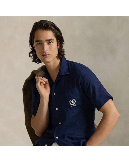 Ralph Lauren Blue Us Open Linen Camp Shirt for men