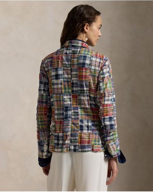 Polo Ralph Lauren Blue Karierter Zweireihiger Baumwollblazer