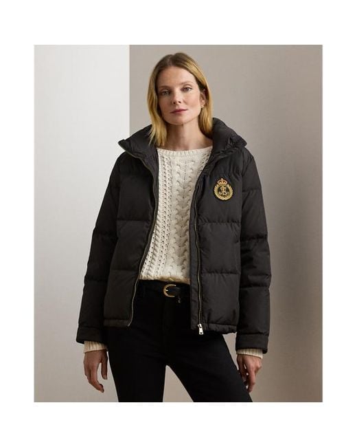 Ralph Lauren Black Crest-patch Funnelneck Down Coat