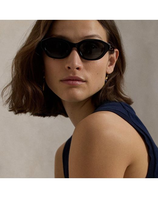 Polo Ralph Lauren Black Polo Rectangle Cat-Eye Sunglasses