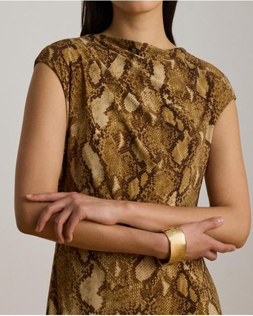 Ralph Lauren Metallic Python-Print Jersey Cap-Sleeve Dress