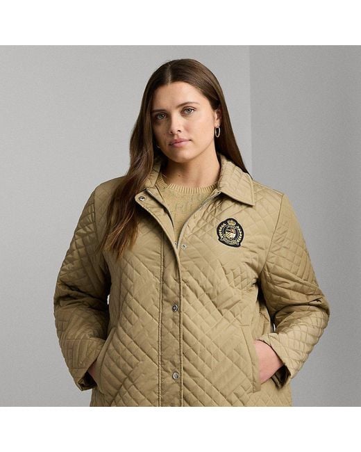 Lauren by Ralph Lauren Green Curve - Crest-patch Quilted Hooded Jacket