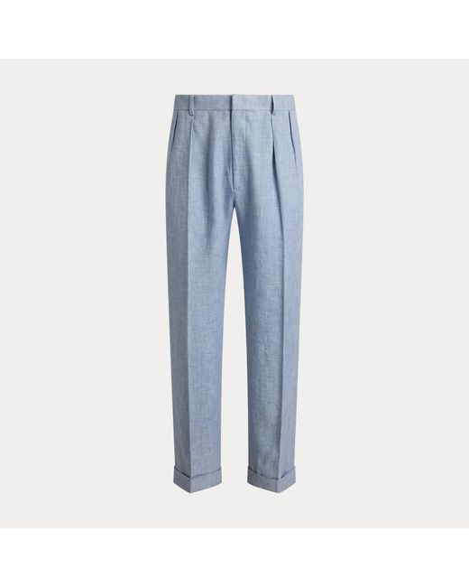 Ralph Lauren Blue Hand-Tailored Linen-Blend Trouser for men