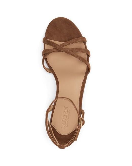 Ralph Lauren Brown Kendyl Kitten-Heel Suede Sandal