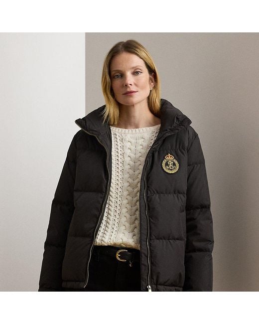 Ralph Lauren Black Crest-patch Funnelneck Down Coat