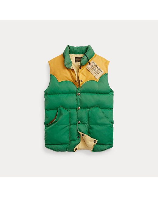 RRL Green Leather-yoke Quilted Gilet for men