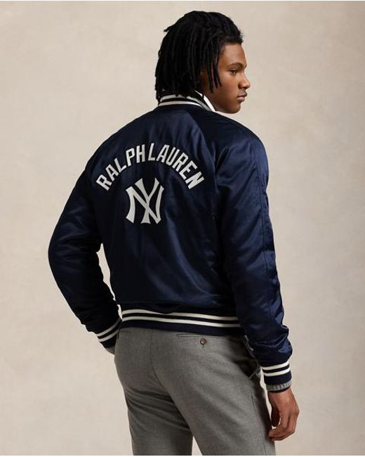 Polo Ralph Lauren Blue Polo Ralph Lauren Lauren Yankees Satin Jacket for men
