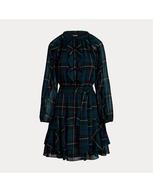 Ralph Lauren Ralph Lauren Plaid Ruffle trim Georgette Tiered Dress in Black Lyst UK