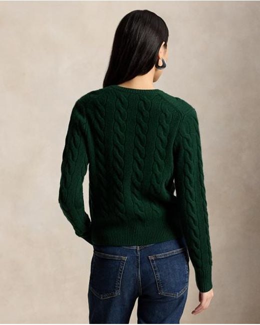 Polo Ralph Lauren Green Cable-Knit Wool-Cashmere Cardigan