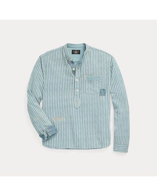 RRL Gerepareerd Linnen-katoen Popover Shirt in het Blue voor heren