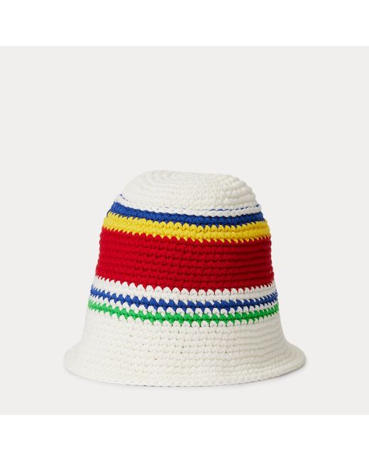 Polo Ralph Lauren Red Logo Striped Crochet Bucket Hat
