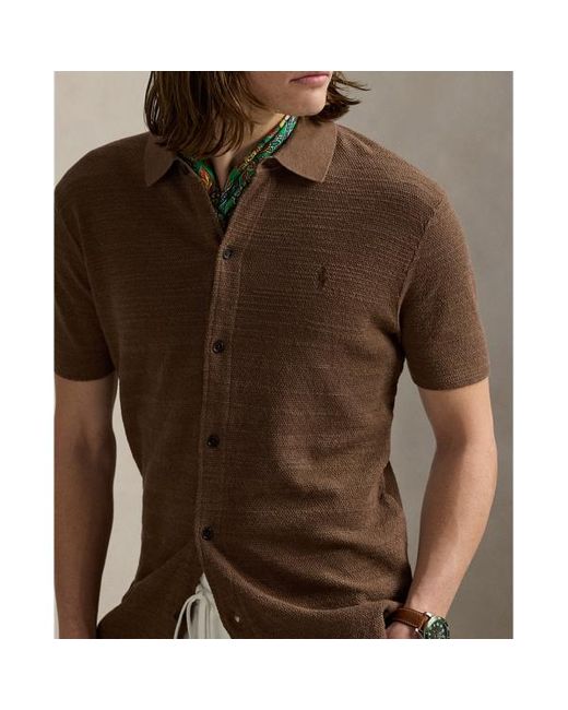 Maglia a camicia in cotone e lino di Polo Ralph Lauren in Brown da Uomo