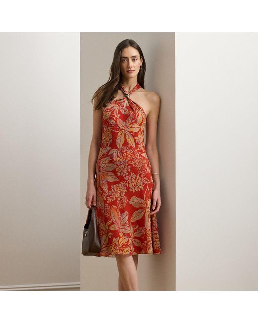 Ralph Lauren Orange Floral Georgette Halter Dress