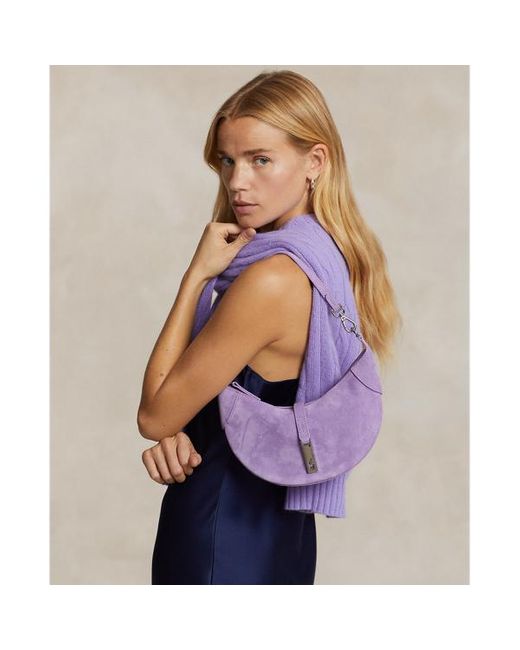 Polo Ralph Lauren Purple Polo Id Suede Mini Shoulder Bag