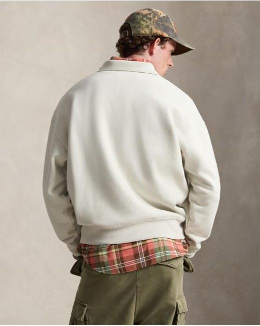 Polo Ralph Lauren White Relaxed Fit Logo Collared Sweatshirt for men
