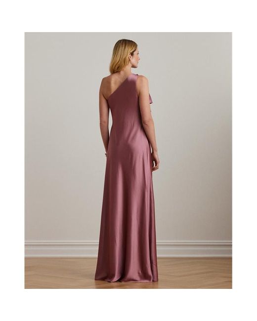 Ralph Lauren Red Satin Charmeuse One-shoulder Gown