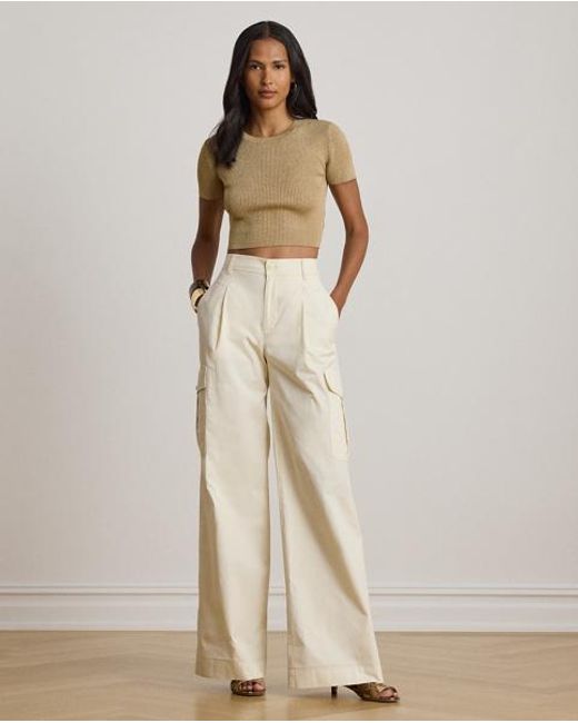 Ralph Lauren Green Metallic Cropped Short-Sleeve Jumper