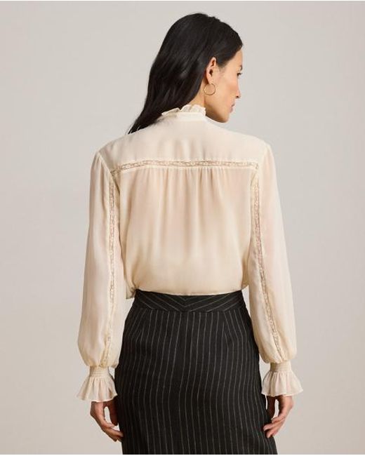 Ralph Lauren Natural Lace-Trim Crinkle Georgette Blouse